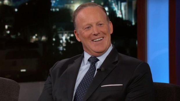 Sean Spicer made his first post-White House appearance on Jimmy Kimmel's late night show on Thursday.