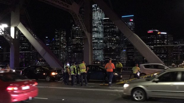 There were traffic delays into the city after a two vehicle crash on the Story Bridge.