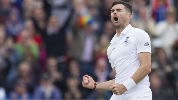 Chief destroyer: James Anderson celebrates after taking the wicket of Australia's Michell Marsh.