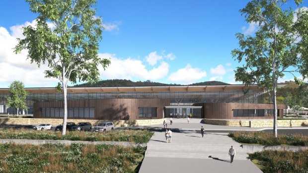 Artists impressions of the new Stromlo pool, which will include a gym and splash park.