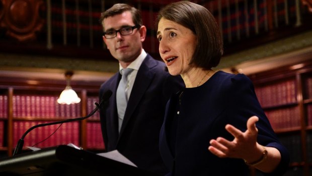 NSW Premier Gladys Berejiklian speaks at a press conference with Treasurer Dominic Perrottet.