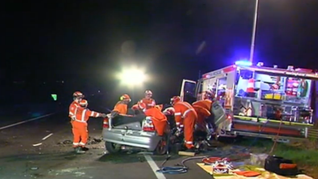 The scene of a fatal crash on the Western Highway on Saturday night.