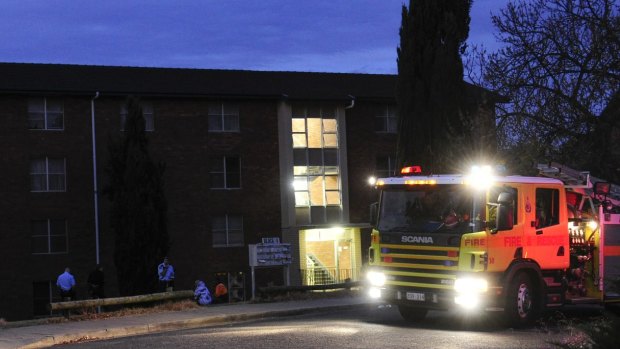 A fire truck on the scene of a small apartment fire in Light Street, Griffith on Monday night.