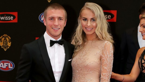 United: Kieran Jack and Charlotte Goodlet on the red carpet at the 2015 Brownlow Medal.