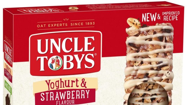 Uncle Tobys' new Yoghurt and Strawberry bar has less sugar, fat and salt and more fibre.