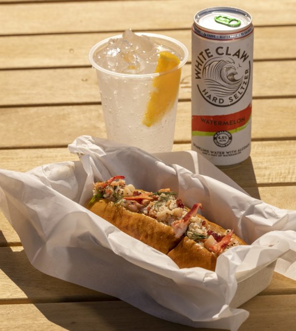 The lobster and prawn roll and a seltzer.