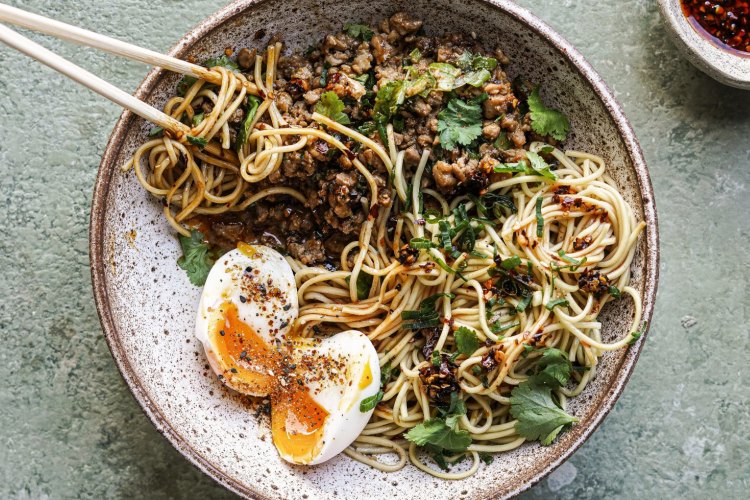 Slurpy peanut butter miso chicken noodles.