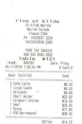 Receipt for lunch with Alan Fletcher
