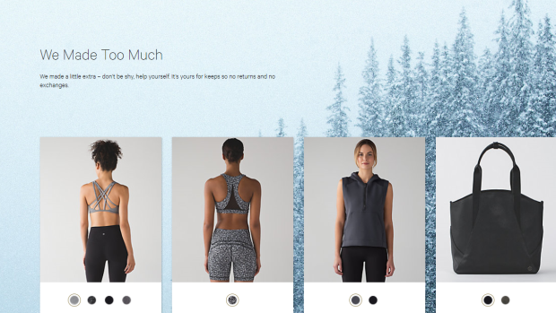One of the messages on the Lululemon website deemed to be misleading by the ACCC.