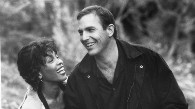 Whitney Houston and Kevin Costner in the 1992 movie <i>The Bodyguard</i>.