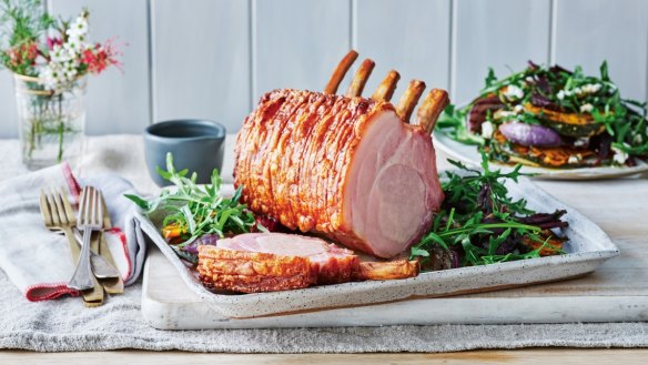 Coles Crackling Victorian Ash Smoked Rib Rack Roast Ham, $24 per kg.