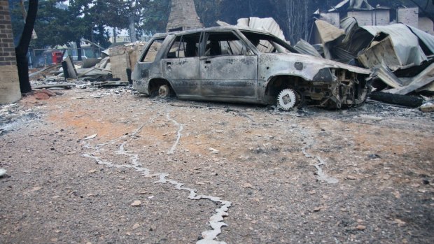 The scene in Marysville the day after the fire.