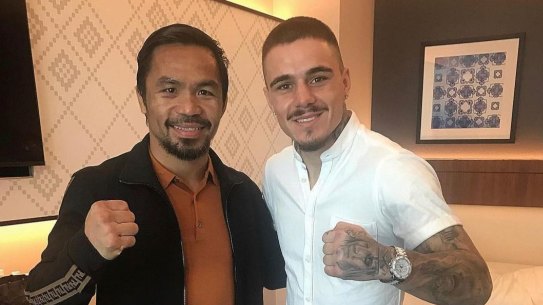 Boxing legend Manny Pacquiao with George Kambosos Jnr. 