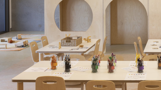 Rather than the usual approach of cheery bright feature walls and gaudy colours, the scheme is soft and muted - powder blues, olives and soft yellows.