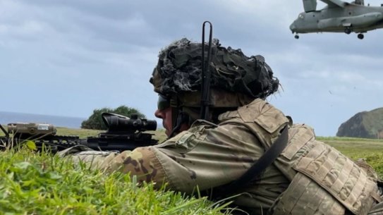 US troops simulate an amphibious air assault during a training exercise on Batan island on April 23.
