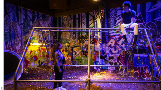 Artemis Ioannides and Keegan Joyce in the labyrinth of Because The Night.