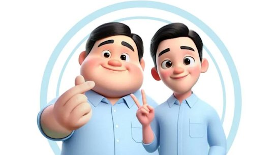 Cartoon avatars for presidential frontrunners Prabowo and Gibran.