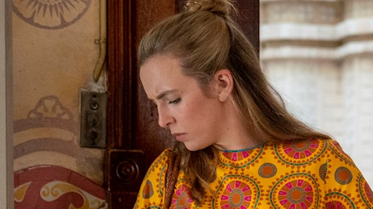 Villanelle (Jodie Comer) rocks an Op Art mini and cowboy boots in season three.