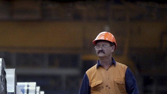 Finished coils of rolled steel at BlueScope's Port Kembla steelworks in NSW,