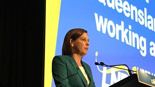 Deb Frecklington speaking at the LNP’s official campaign launch in Brisbane.