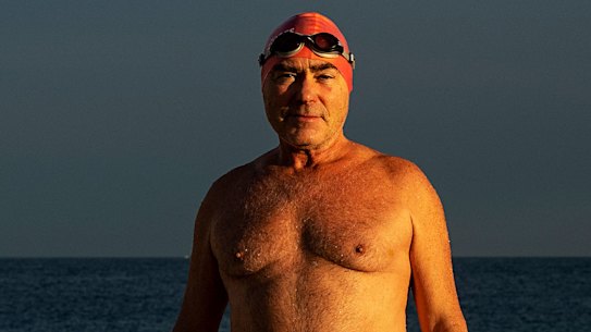 Alun Watkins, pictured at Bondi Beach, said there was a sense of camaraderie between winter swimmers. 