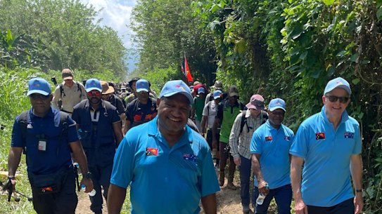 PNG Prime Minister James Marape and Australian Prime Minister Anthony Albanese at the start of the Kokoda Track. 