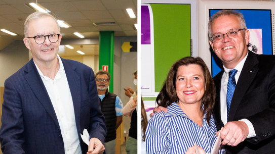 Scott Morrison and Anthony Albanese cast their votes.