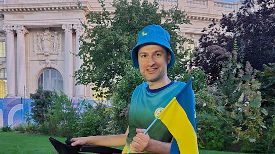 Ukrainian boccia player Artem Kolinko in Paris ahead of the Paralympics. 