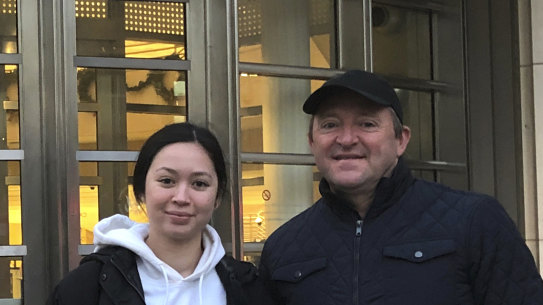 Australian tourists Wayne Burg and his daughter Lydia stand in front of Brooklyn's federal courthouse in New York, where they were viewing the trial of Mexican drug trafficker Joaquin "El Chapo" Guzman.