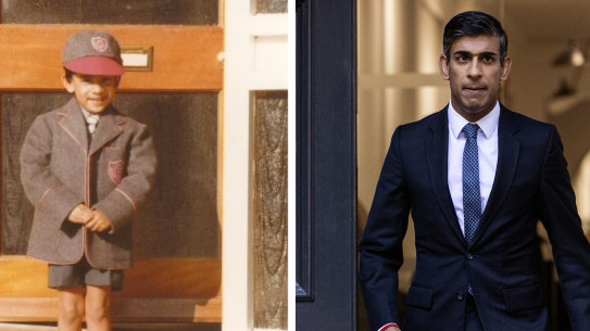 Rishi Sunak as a boy and as a PM.