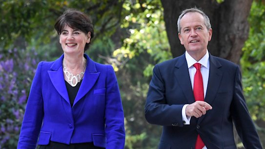 Fiona McLeod, SC and Opposition Leader Bill Shorten in Higgins on Friday.