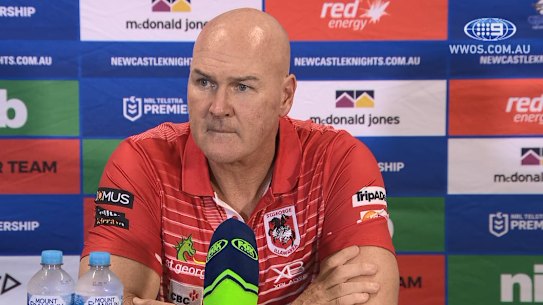 Paul McGregor addresses the media following the Dragon's clash against the Knights in Round 4.