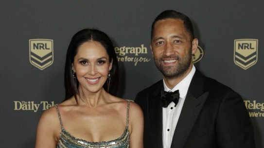 Benji Marshall, pictured with wife Zoe, won’t be playing this weekend.