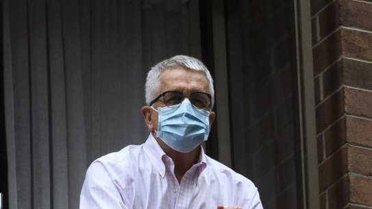 Dominic Dwyer, seen here in hotel quarantine on his return to Sydney from Wuhan.