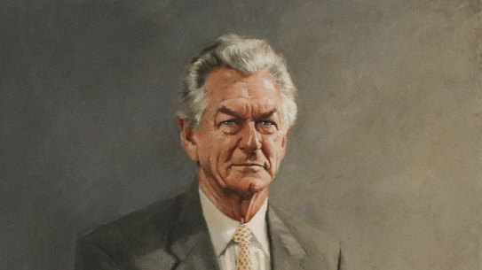 Students from Lake Joondalup Baptist College in Western Australia in front of former prime minister Bob Hawke's portrait during their tour of Parliament House this week. 