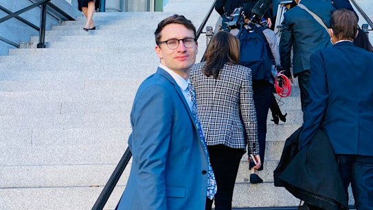 Matthew Knott reporting at the White House in 2021. 