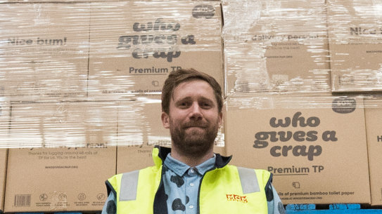 Simon Griffith at one of Who Gives A Crap’s warehouses.  