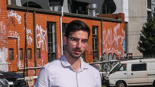 Jonathan OBrien, organiser for the housing activism group Melbourne New Progressives, in a car park which has been proposed as a social housing development site.
