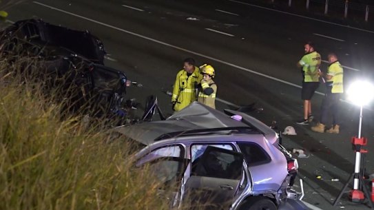 Emergency crews at a fatal crash last month. 