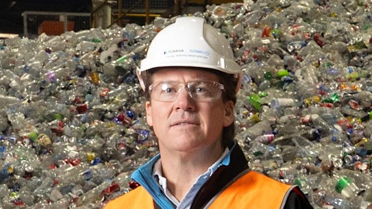 James Dorney, chief executive of Tomra Cleanaway, which manages the NSW container return scheme, at a sorting plant at Eastern Creek.