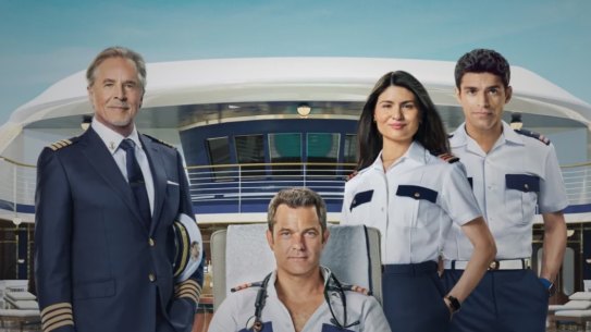Joshua Jackson, centre, with Don Johnson, Phillipa Soo and Sean Teale in Doctor Odyssey.