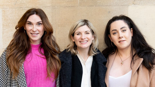 Writer Juno Dawson with stars Jodie Whittaker and Charlie Craggs.