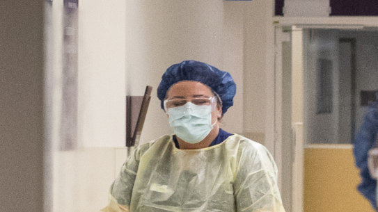 Uyen Nguyen, Lena Pejcinovski and Shabnam Tawfi are part of a specialist COVID-19 medical team at Sunshine Hospital, a focal point of the state's coronavirus planning. 