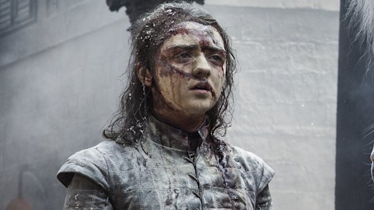 Arya exited, not on horseback, but by boat.