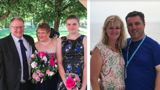 The Dallow family from Adelaide, left, were reported missing on Tuesday. But late Tuesday, Lisa, centre, was reportedly being treated in hospital. The Langford family, right, from North Sydney who are still unaccounted for.