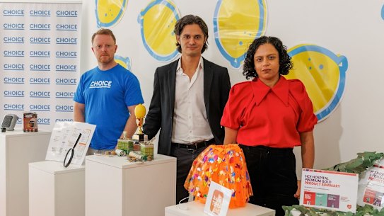 Choice CEO Ashley de Silva, centre, presenting this year’s Shonky awards.