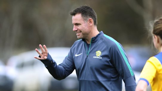New to the game: Ante Milicic during a 'Train like a Socceroo' event at the Australian Institute of Sport back in 2015. Milicic has never held an official coaching role in women's football, but will take charge of his first match with the Matildas next week. 
