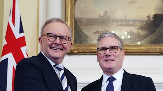 Prime Minister Anthony Albanese and British PM Keir Starmer at 10 Downing Street.