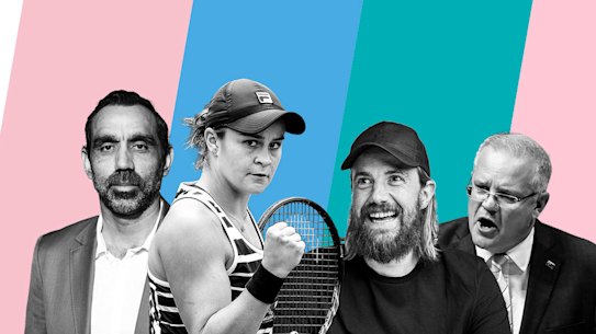 Adam Goodes, Ash Barty, Mike Cannon-Brookes and Scott Morrison.