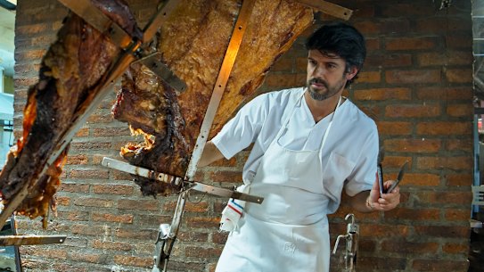 A grill master at work.